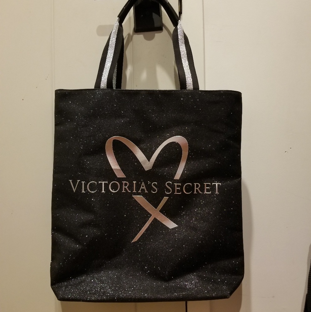 Victoria's Secret black sparkly tote bag NWOT